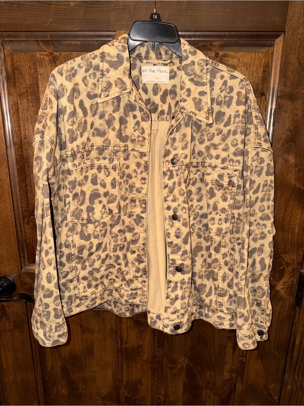 We The Free Leopard-Print Jean Jacket in Tan and Brown